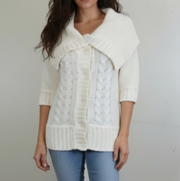 Express Sweaters - Express Women's Size S Small Sweater Cowl Neck Snap Button Cream 3/4 Sleeve 01